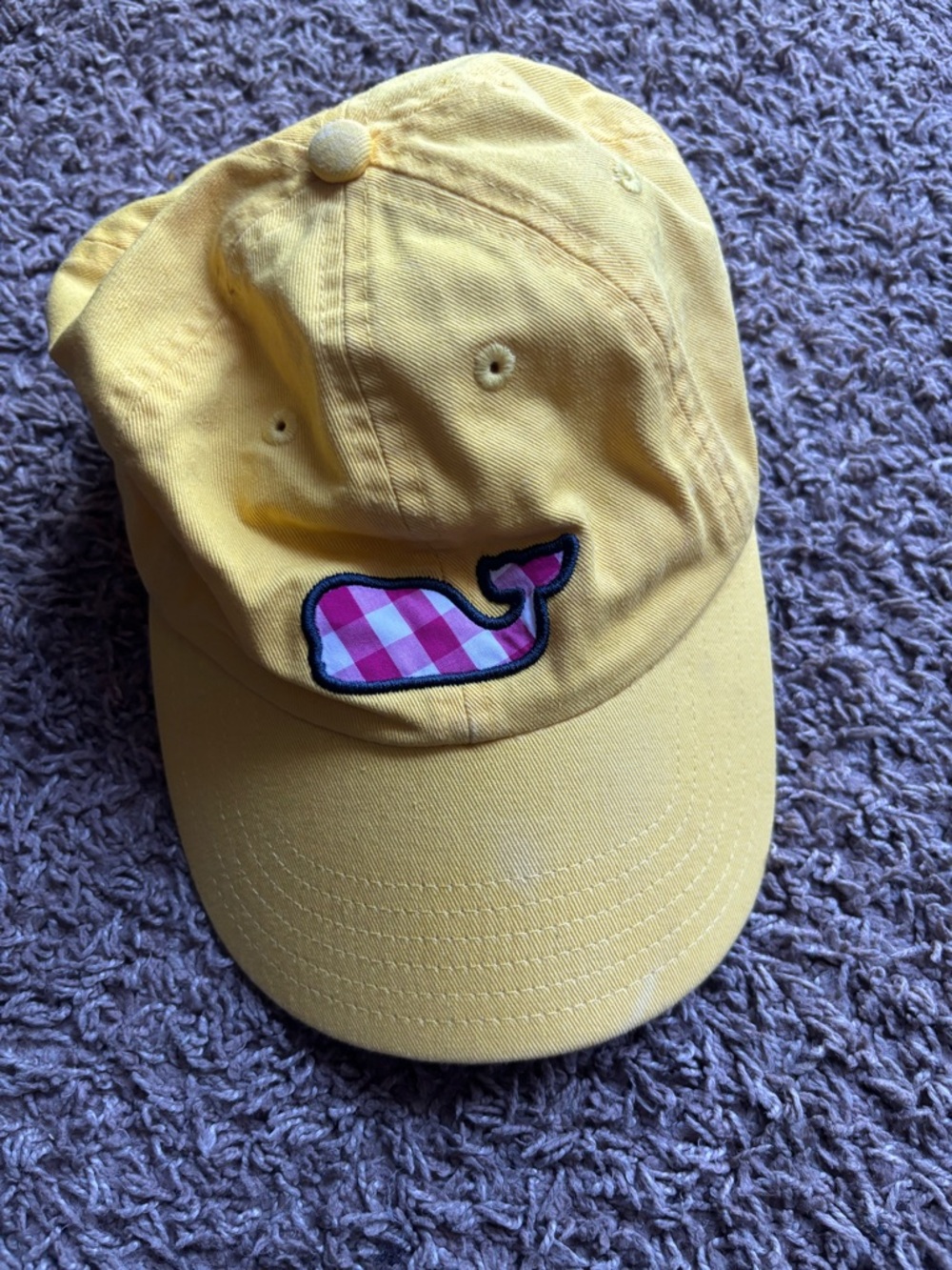 Vineyard Vines Yellow Cap with Pink Gingham Whale Patch